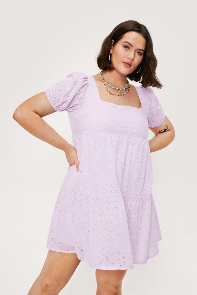 Womens Plus Size Broderie Anglaise Smock Dress - Purple - 20, Purple