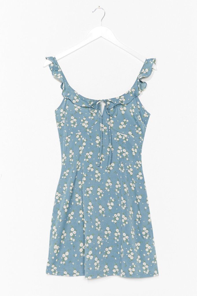 Womens Floral Ruffle Strap Mini Summer Dress - Blue - 6, Blue