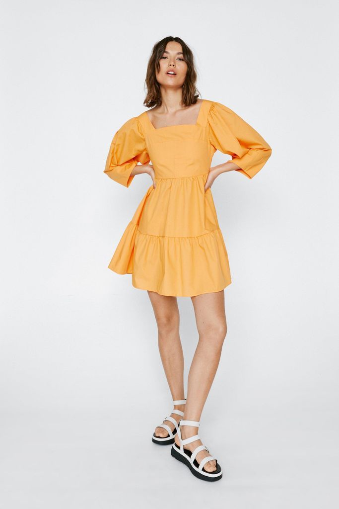 Womens Poplin Cut Out Mini Smock Dress - Orange - L, Orange