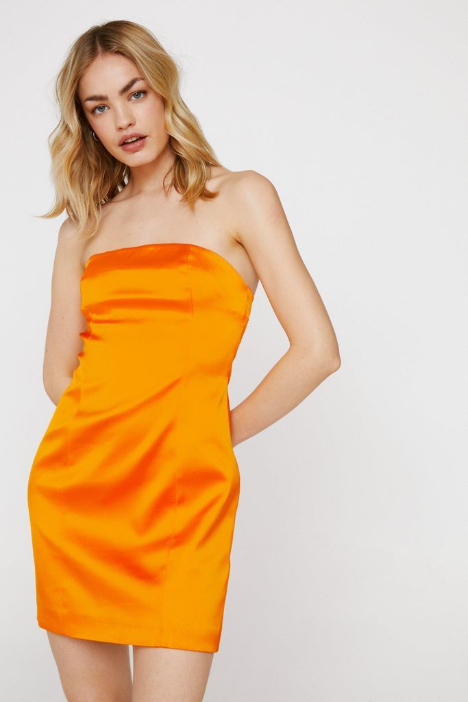 Womens Premium Satin Bandeau Mini Dress - Orange - 8, Orange