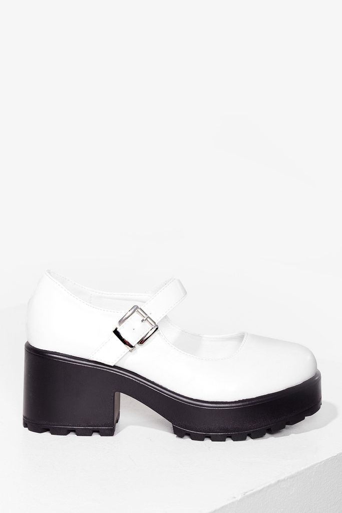 Womens Faux Leather Buckle Strap Mary Janes - White - 7, White