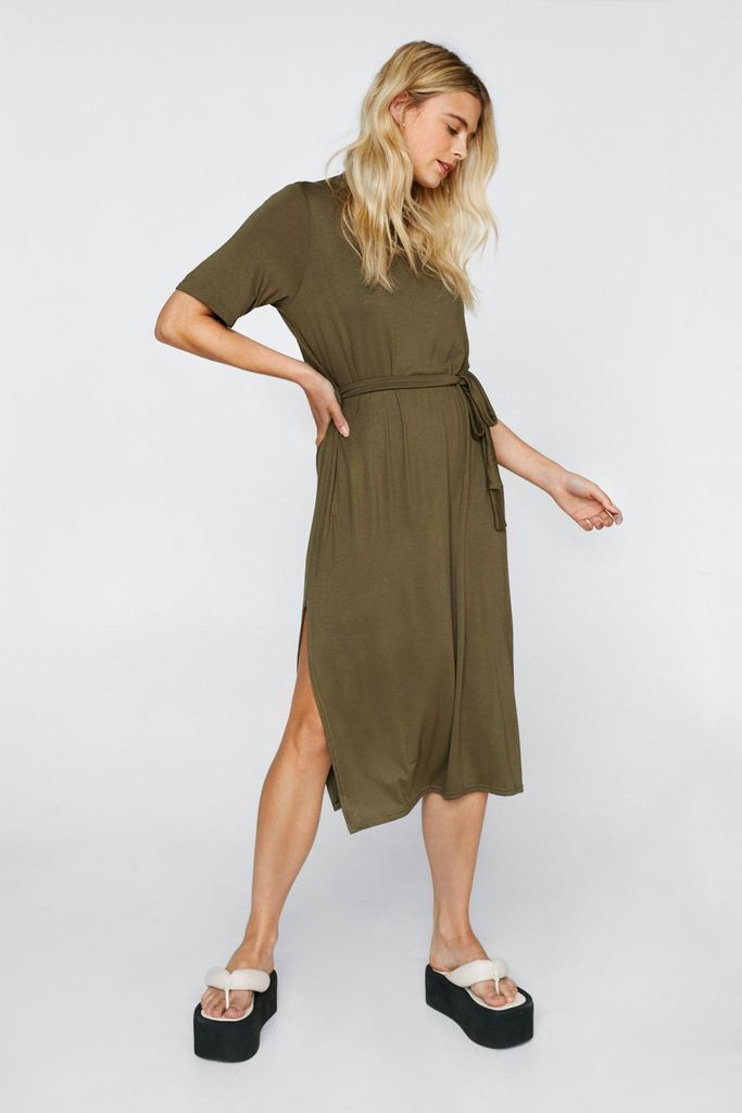 Womens Recycled Tee Bt Belted Midi Dress - Green - 4, Green