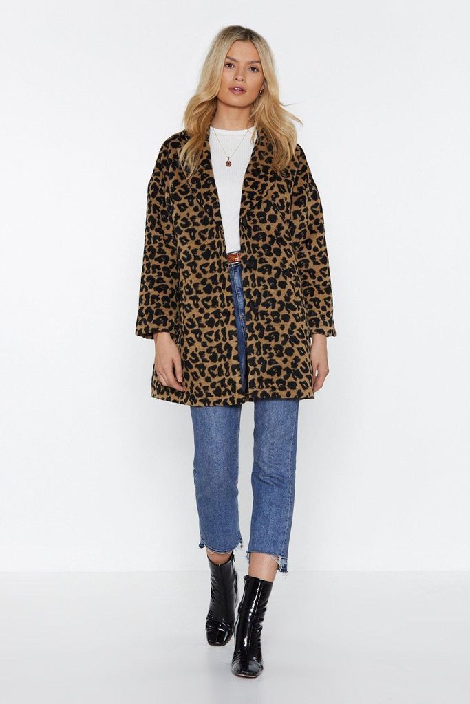 Womens This Ones Fur You Leopard Coat - Beige - M, Beige