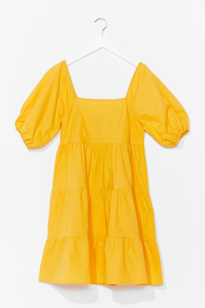 Womens Tiers to the Weekend Puff Sleeve Mini Dress - Yellow - 12, Yellow