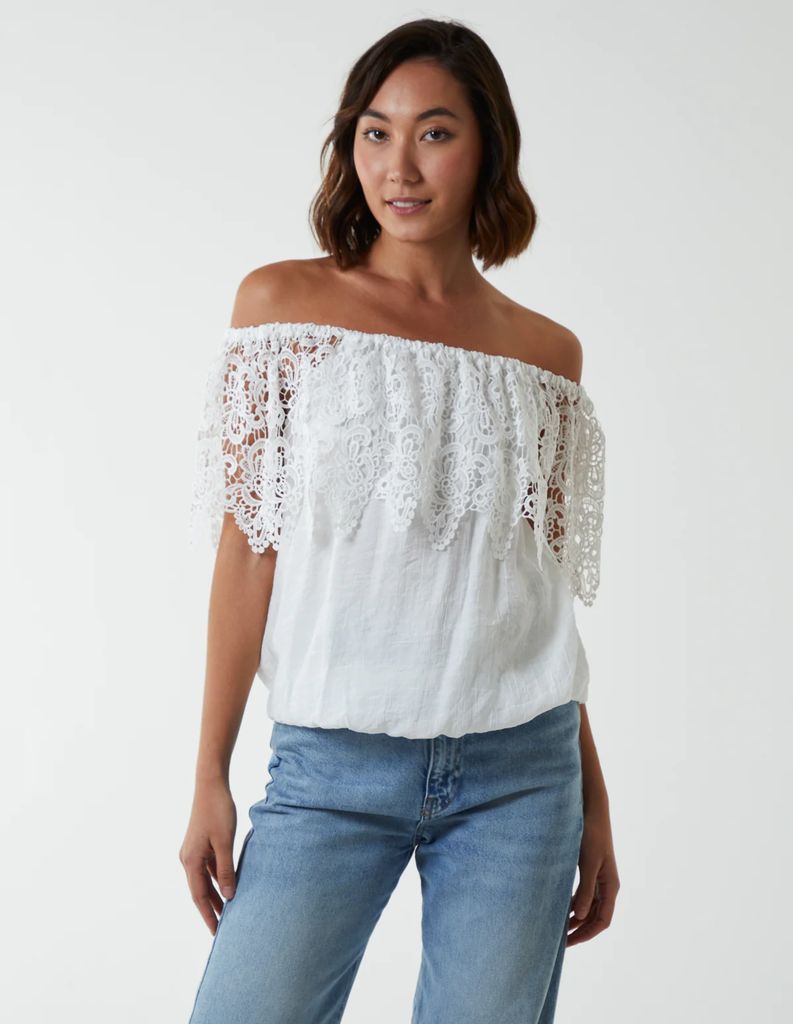 Crochet Lace Puffball Top - S / IVORY