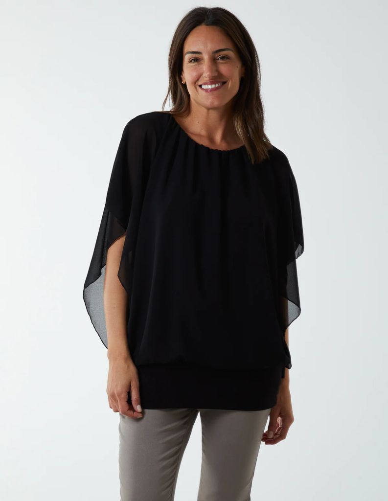 Double Layer Sheer Detail Blouse - S/M / BLACK