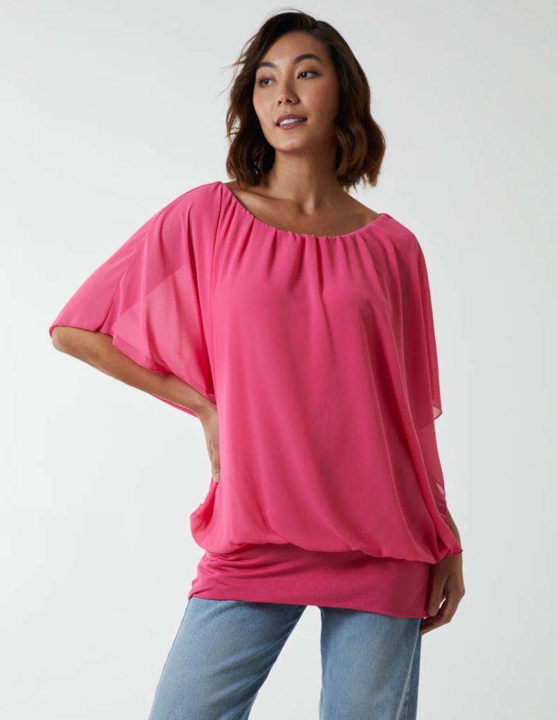 Double Layer Sheer Detail Blouse - S/M / PINK