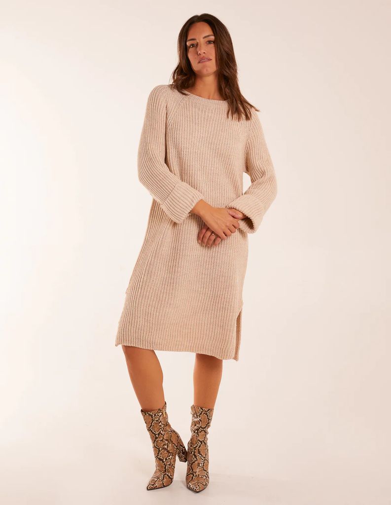 Knitted Ribbed Jumper Dress - ONE / BEIGE