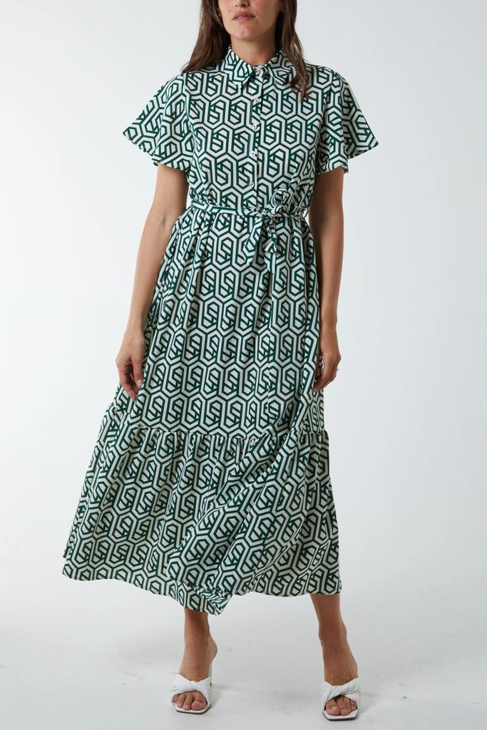 Geometric Tiered Maxi Dress - 8 / GREEN