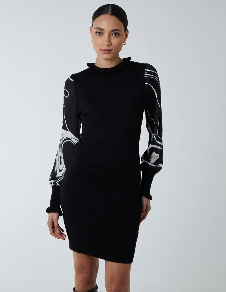 Marble Sleeve Dress - S / BLACK