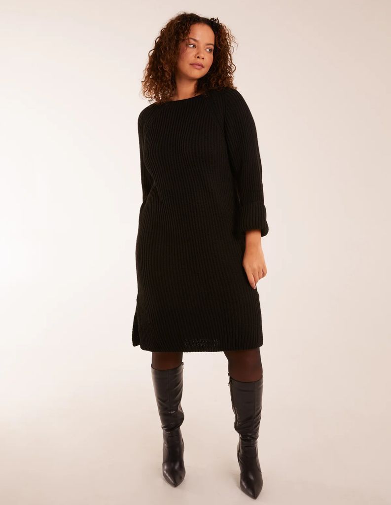 Knitted Ribbed Jumper Dress - ONE / BLACK