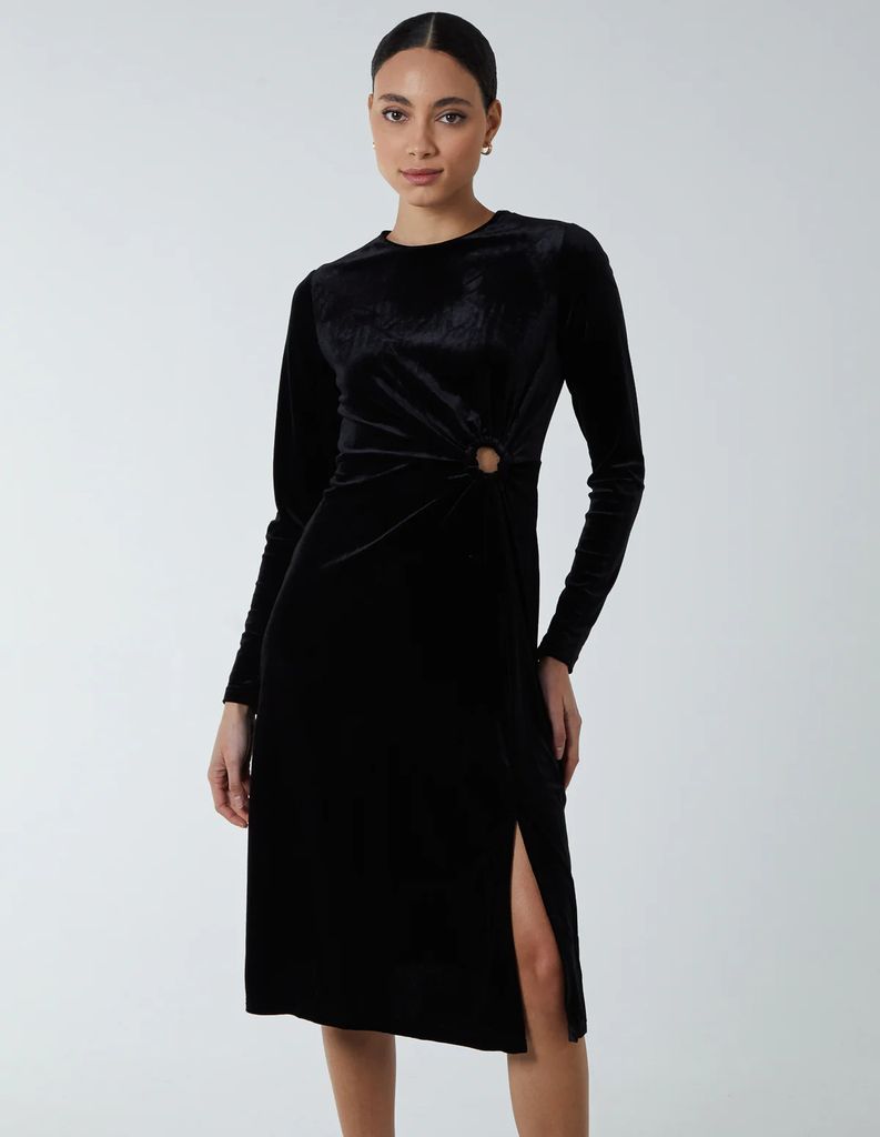 High Neck With Keyhole Detail & Long Sleeve Dress - 8 / BLACK
