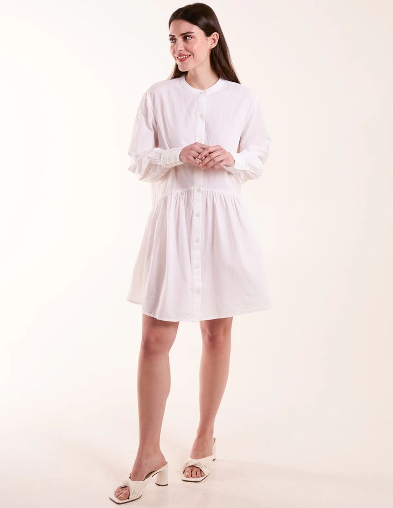 Tiered Shirt Mini Dress - S / WHITE
