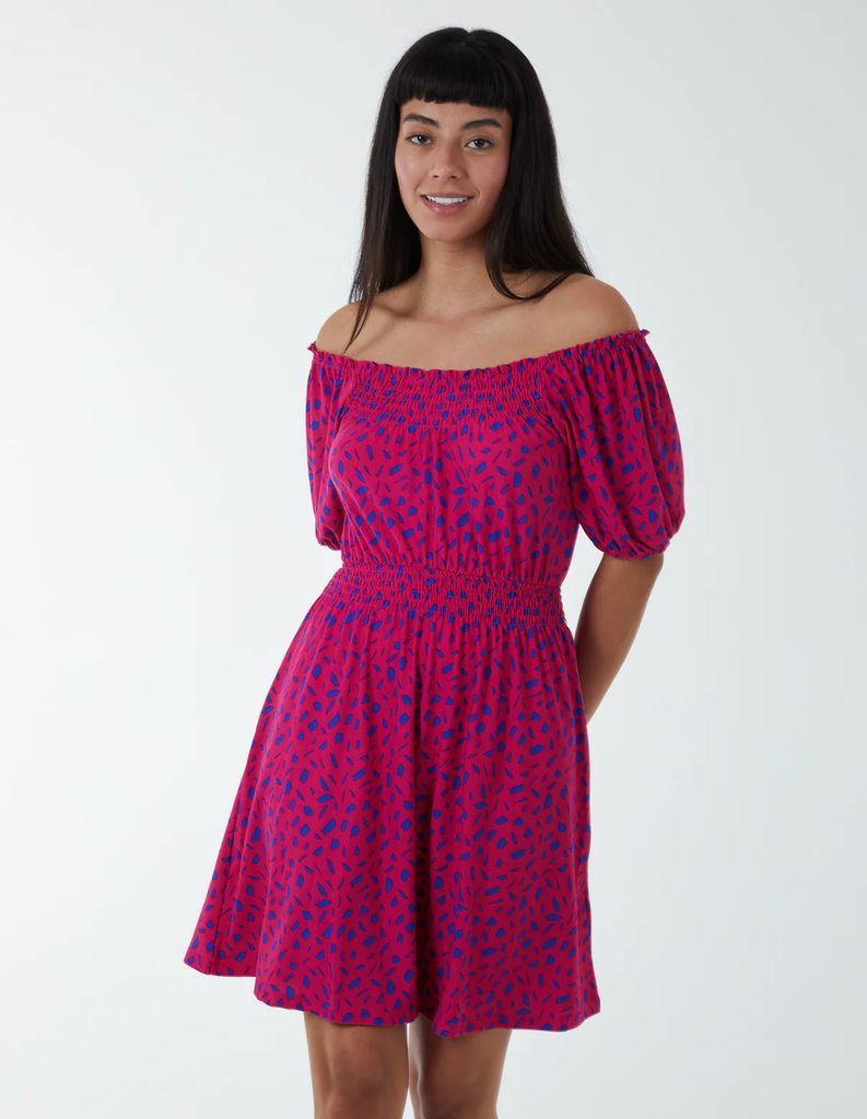 Scoop Shirred Blouse Mini Dress - 8 / FUCHSIA