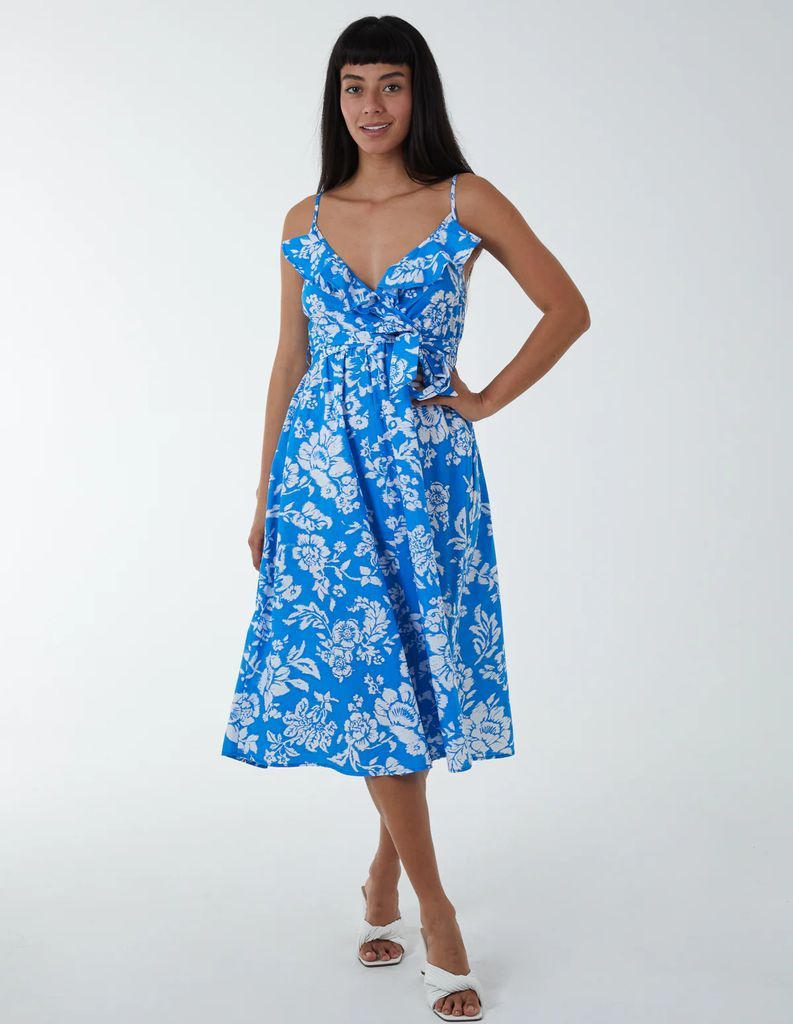 Ruffle Wrap Front Cami Dress - 10 / BLUE