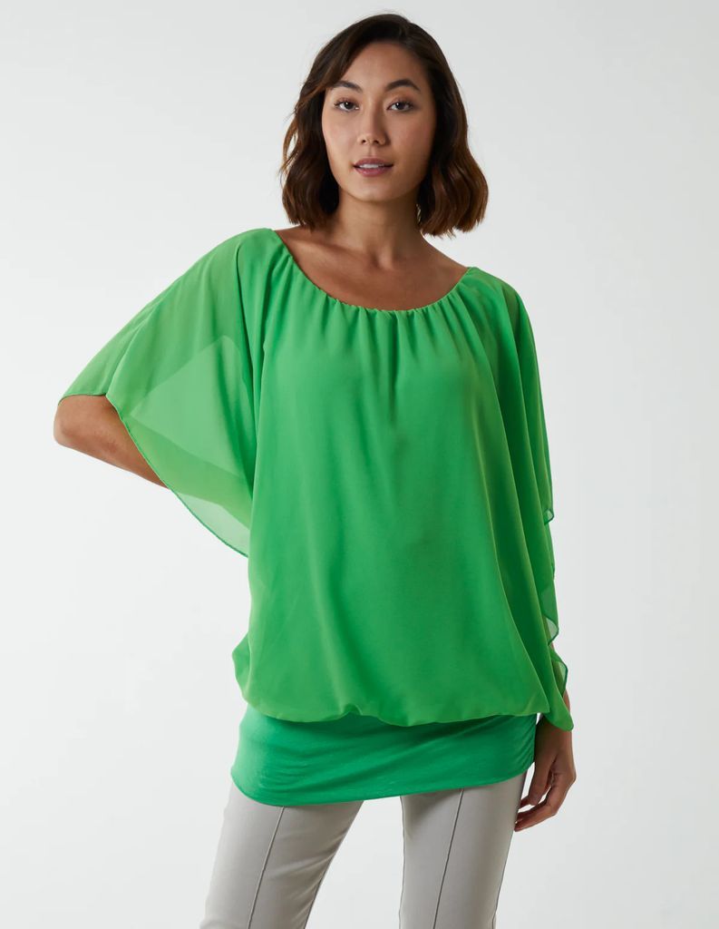 Double Layer Sheer Detail Blouse - S/M / GREEN