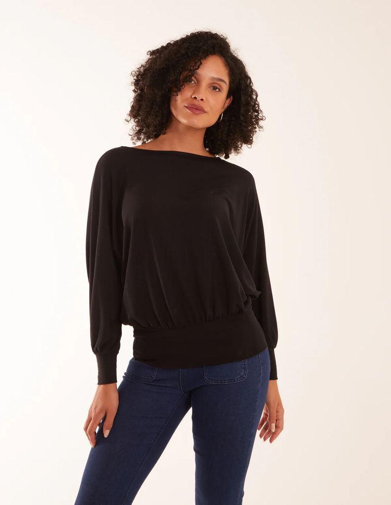 Cut And Sew Batwing Top - S/M / BLACK