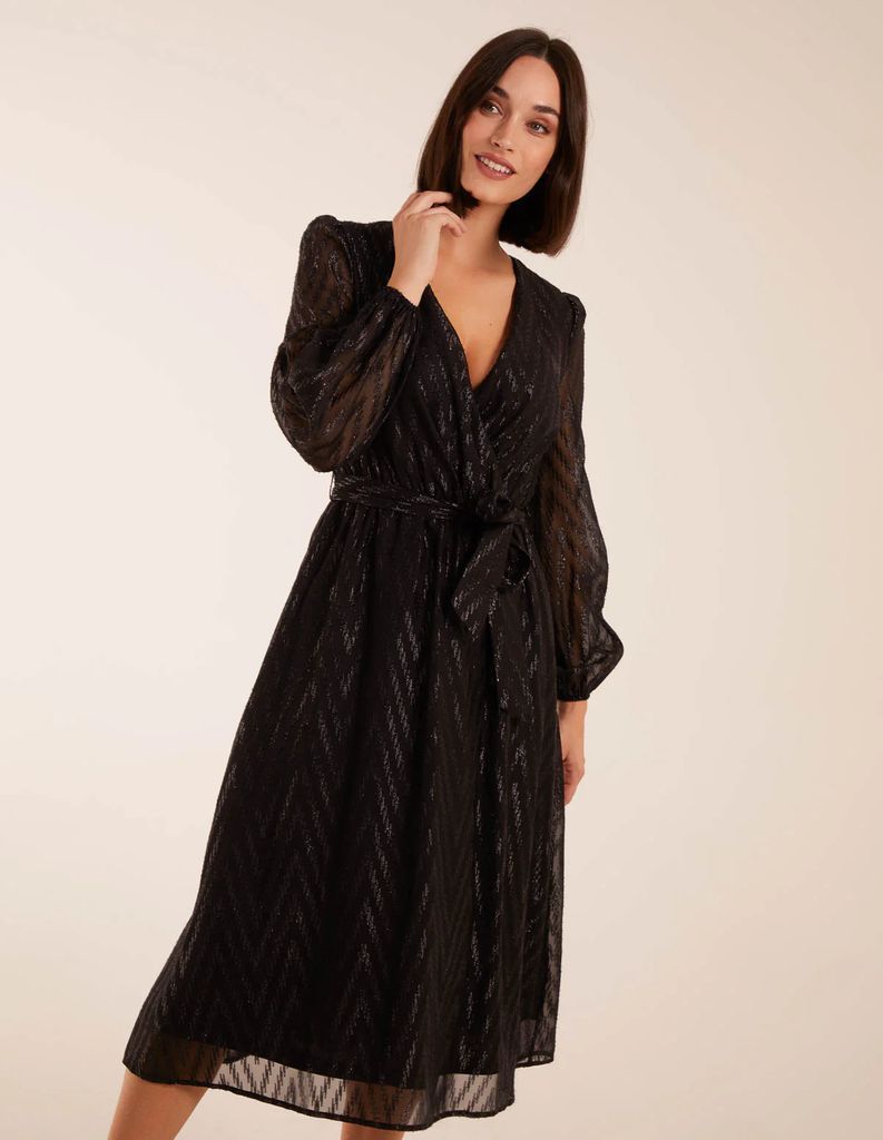 Lurex Wrap Midi Dress - 8 / BLACK