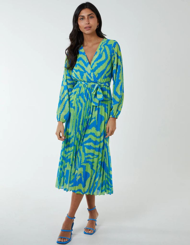 Swirl Pleated Print Dress - ONE / LIME