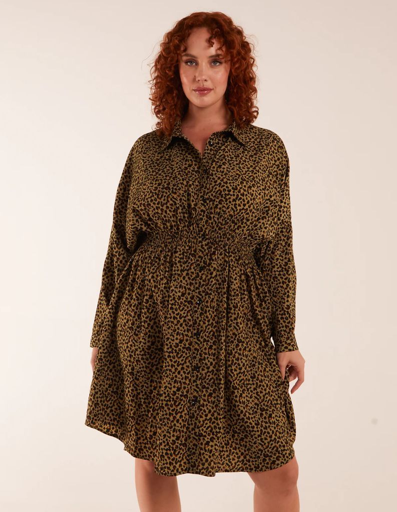 Curve Leopard Shirt Dress - 18/20 / KHAKI