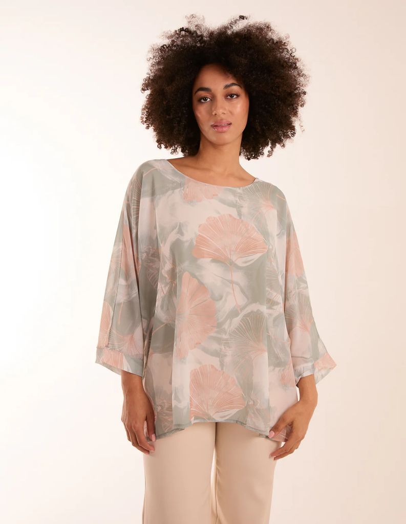 Feather Shell Print Top - ONE / Sage