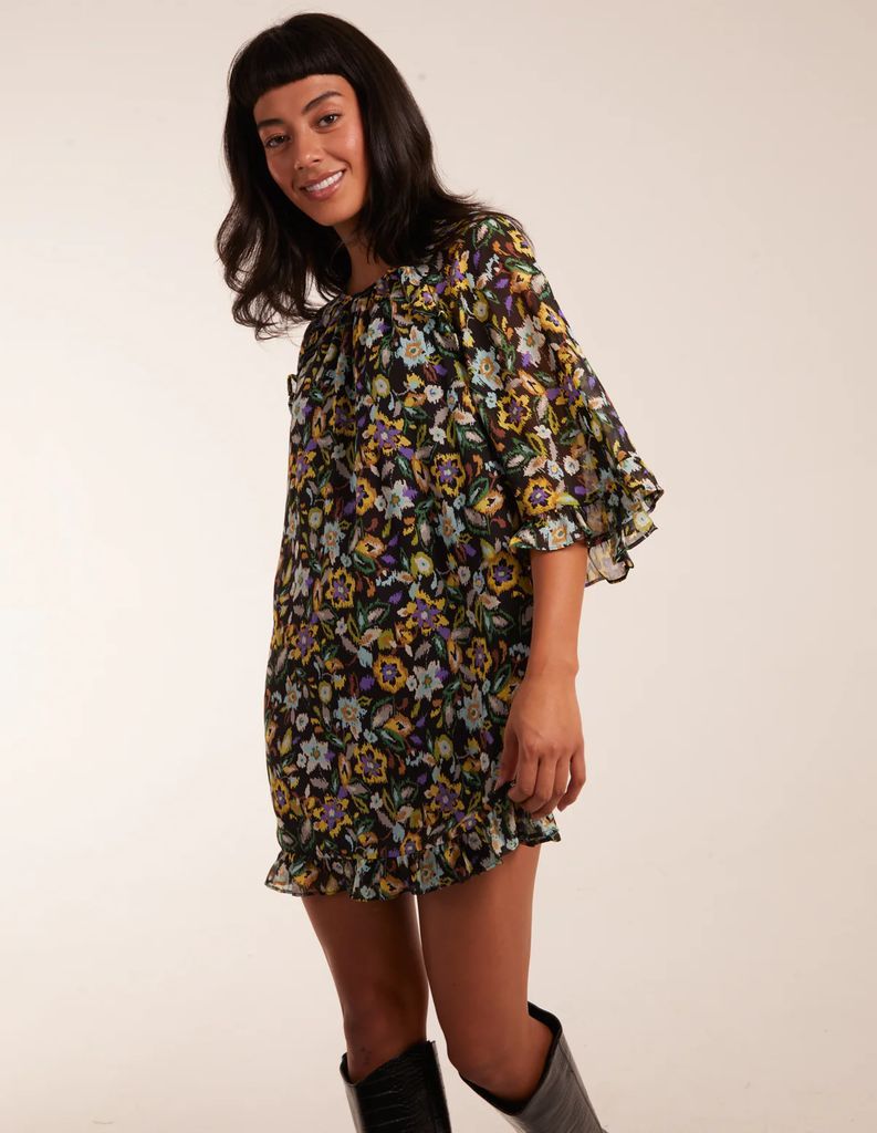 Floral Raglan Sleeve Tunic Dress - S / MULTI