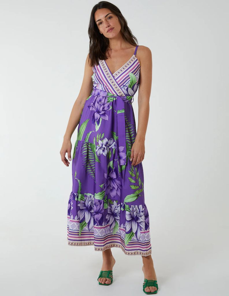 Floral Wrap Maxi Dress - 10 / Purple