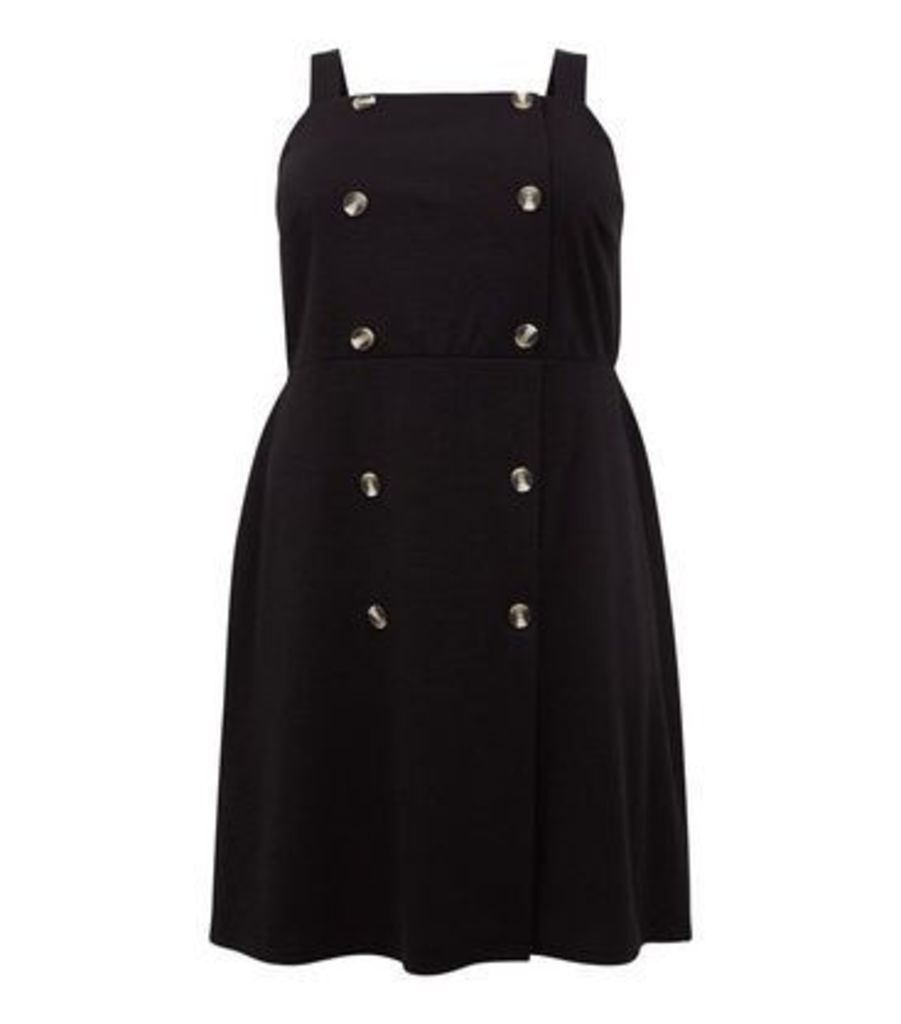 Curves Black Double Breasted Pinafore Dress New Look