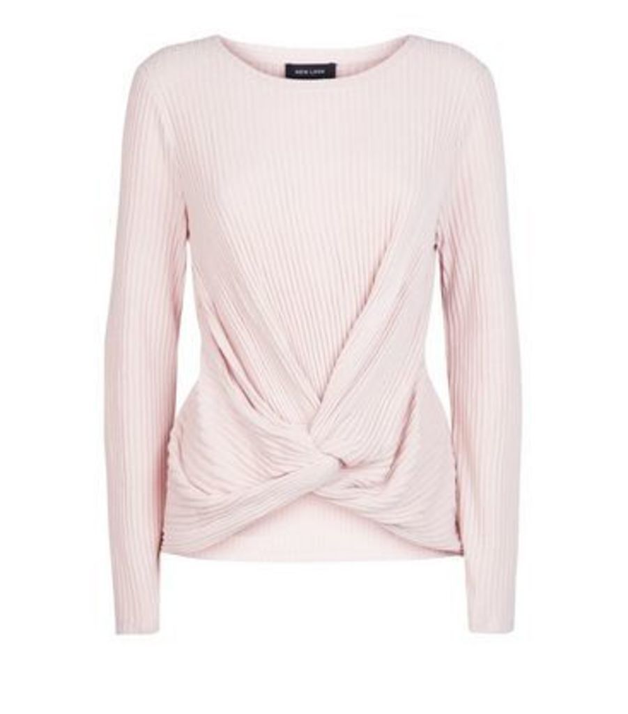 Pale Pink Brushed Rib Twist Front Top New Look