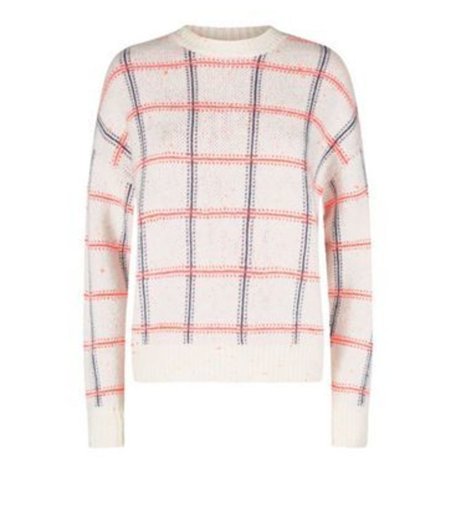 Off White Neon Check Jumper New Look