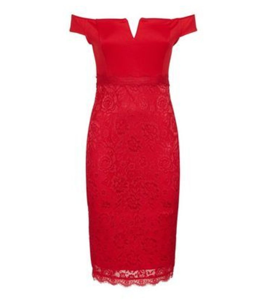 AX Paris Red Notch Neck Satin and Lace Dress New Look
