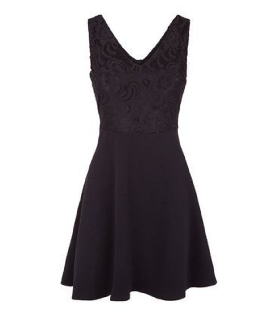Black Lace Skater Dress New Look