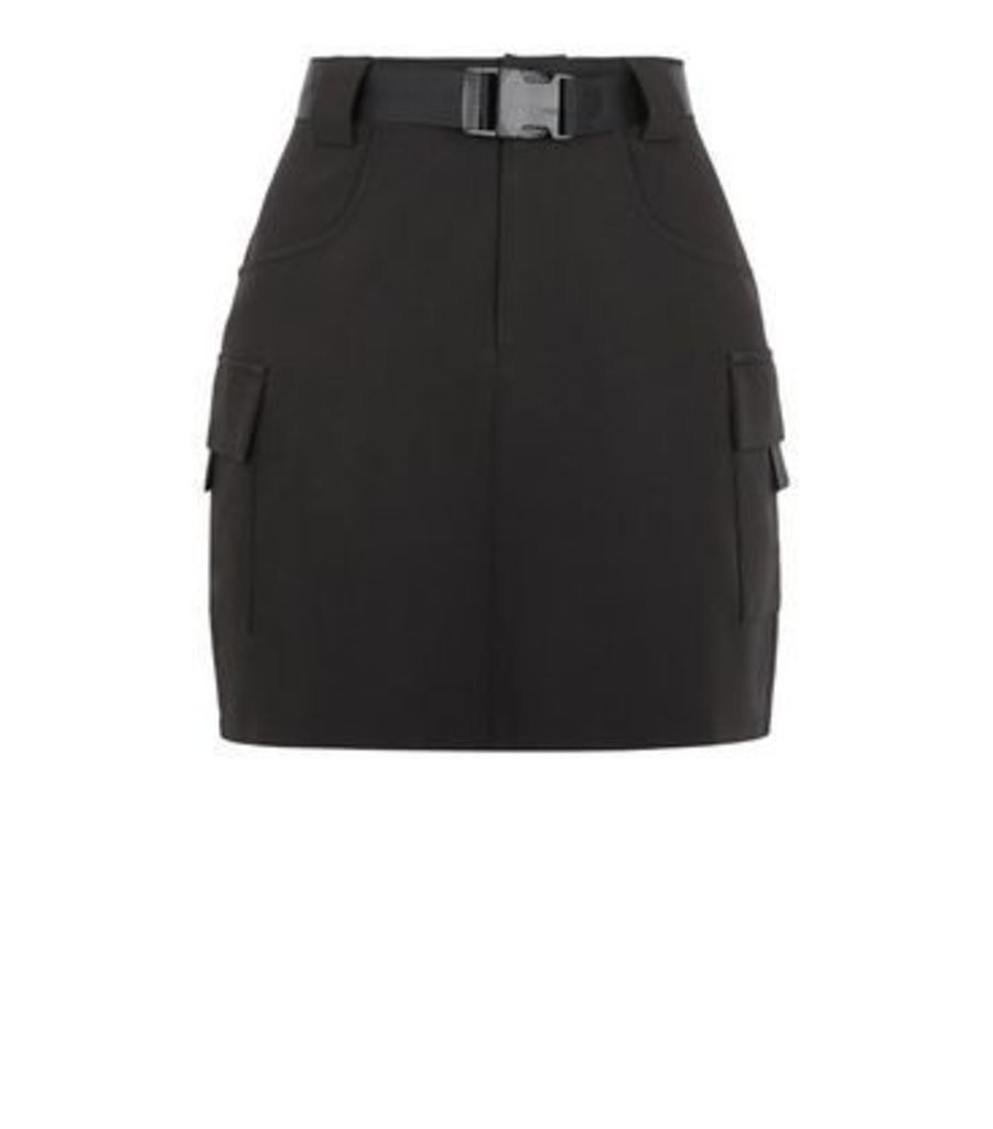 Cameo Rose Black Clip Belt Utility Skirt New Look