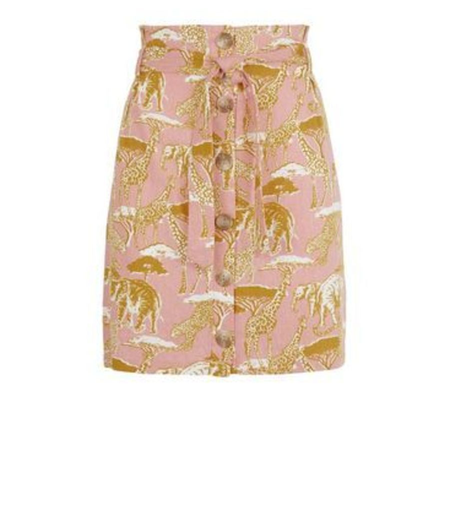 Pink Animal Print Linen Blend High Waist Skirt New Look