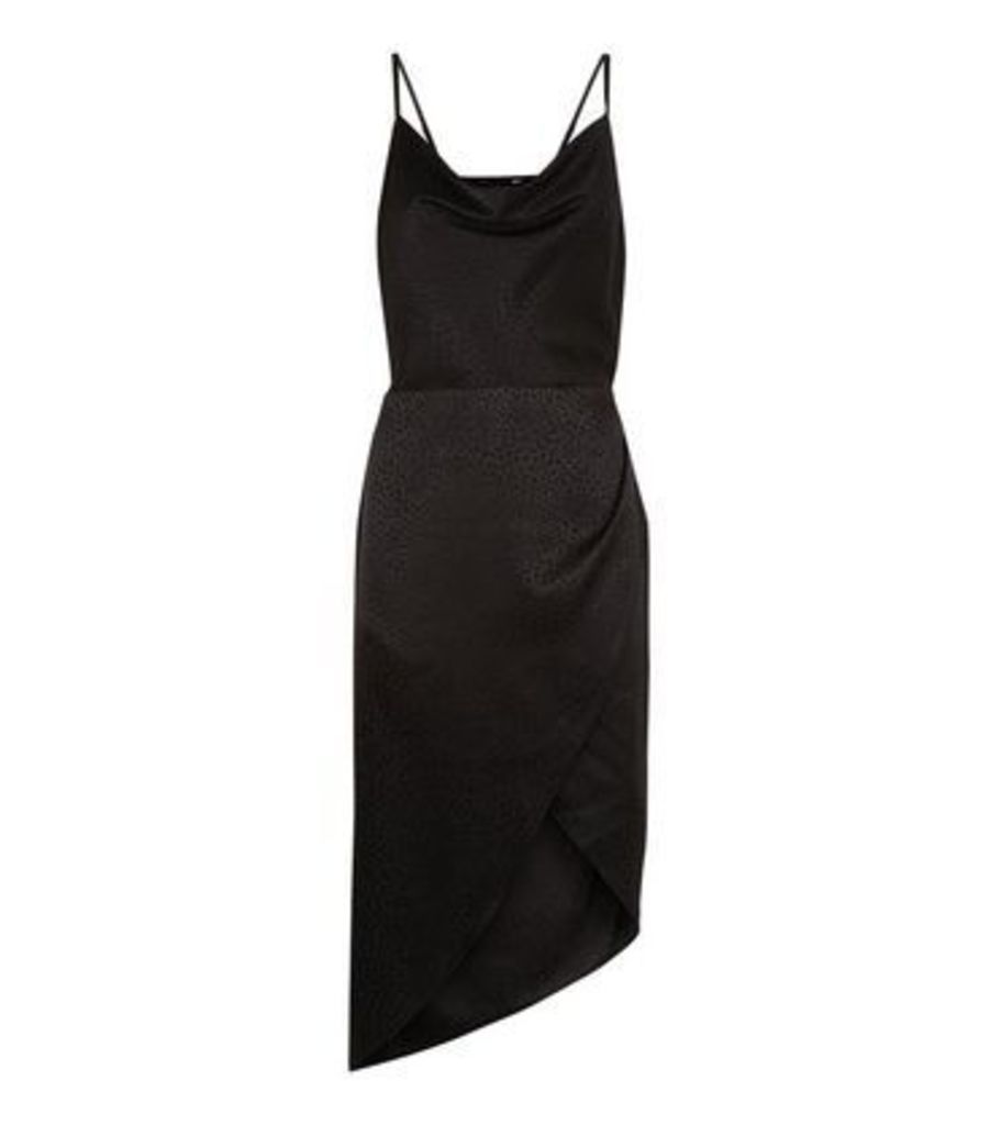 Black Satin Spot Jacquard Midi Dress New Look