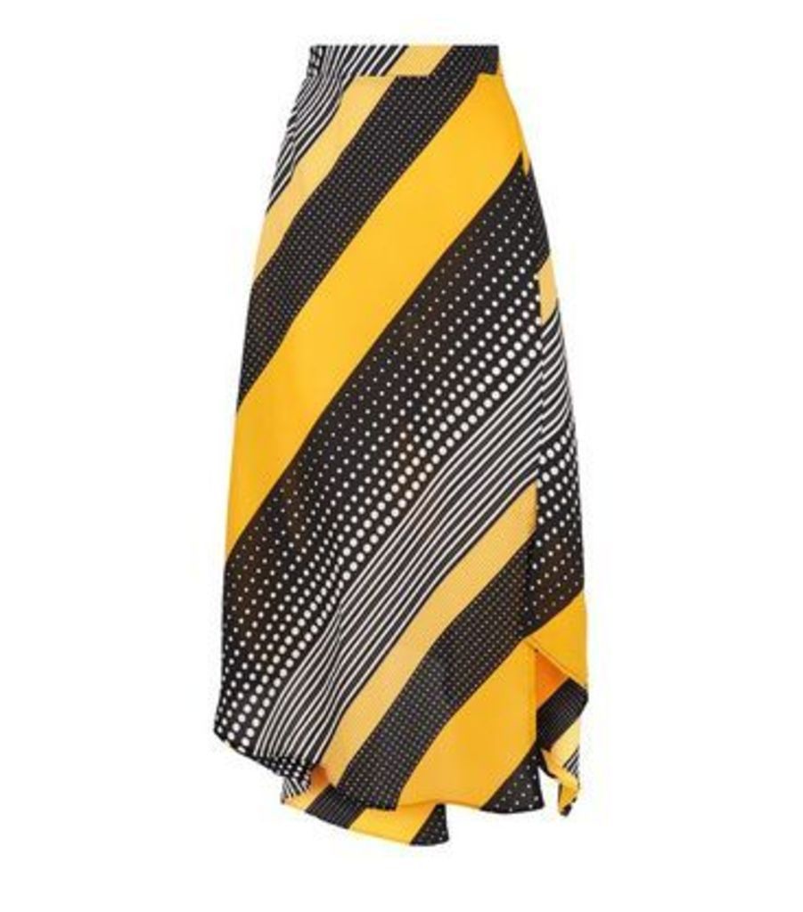 Yellow Mixed Stripe Midi Skirt New Look