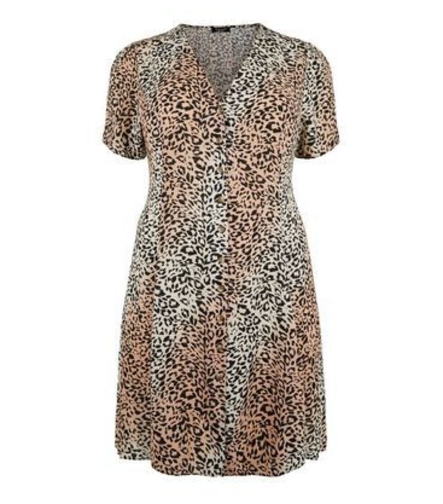 Curves Brown Leopard Print Button Up Tea Dress New Look