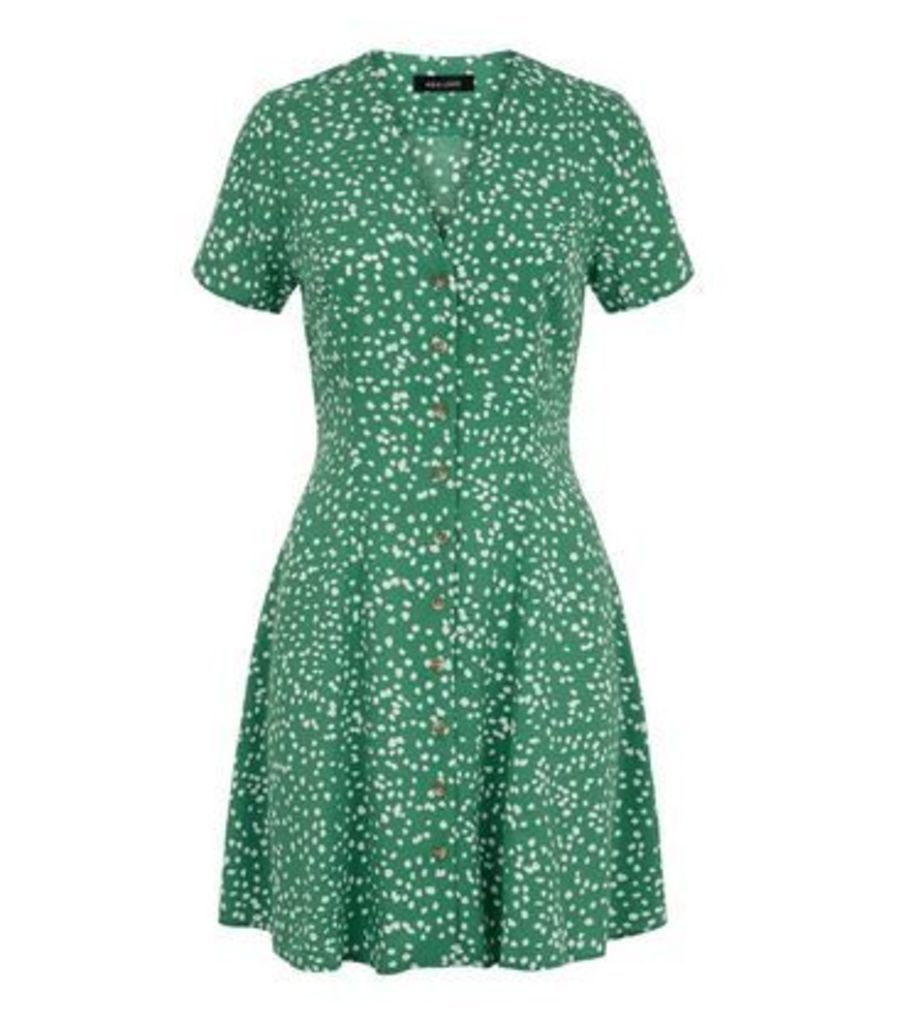 Green Spot Print Button Up Tea Dress New Look