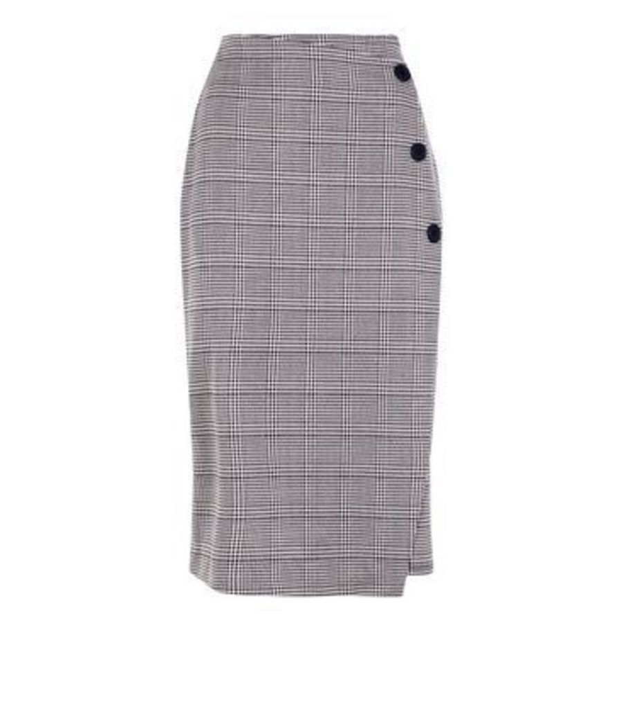 Brown Check Wrap Front Pencil Skirt New Look