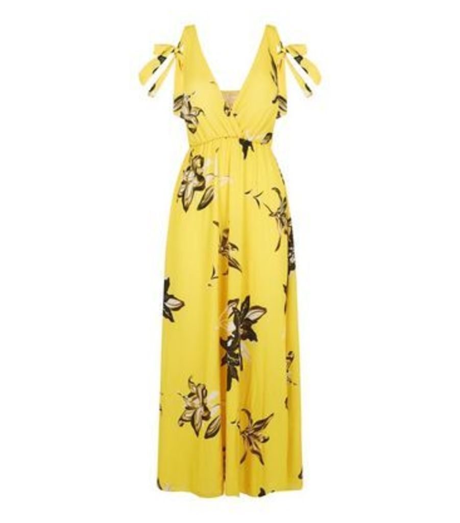 Yellow Floral Bustier Midi Dress New Look