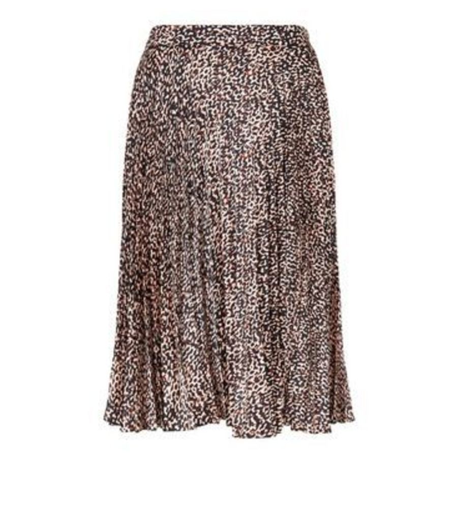 Curves Black Leopard Print Pleated Midi Skirt New Look
