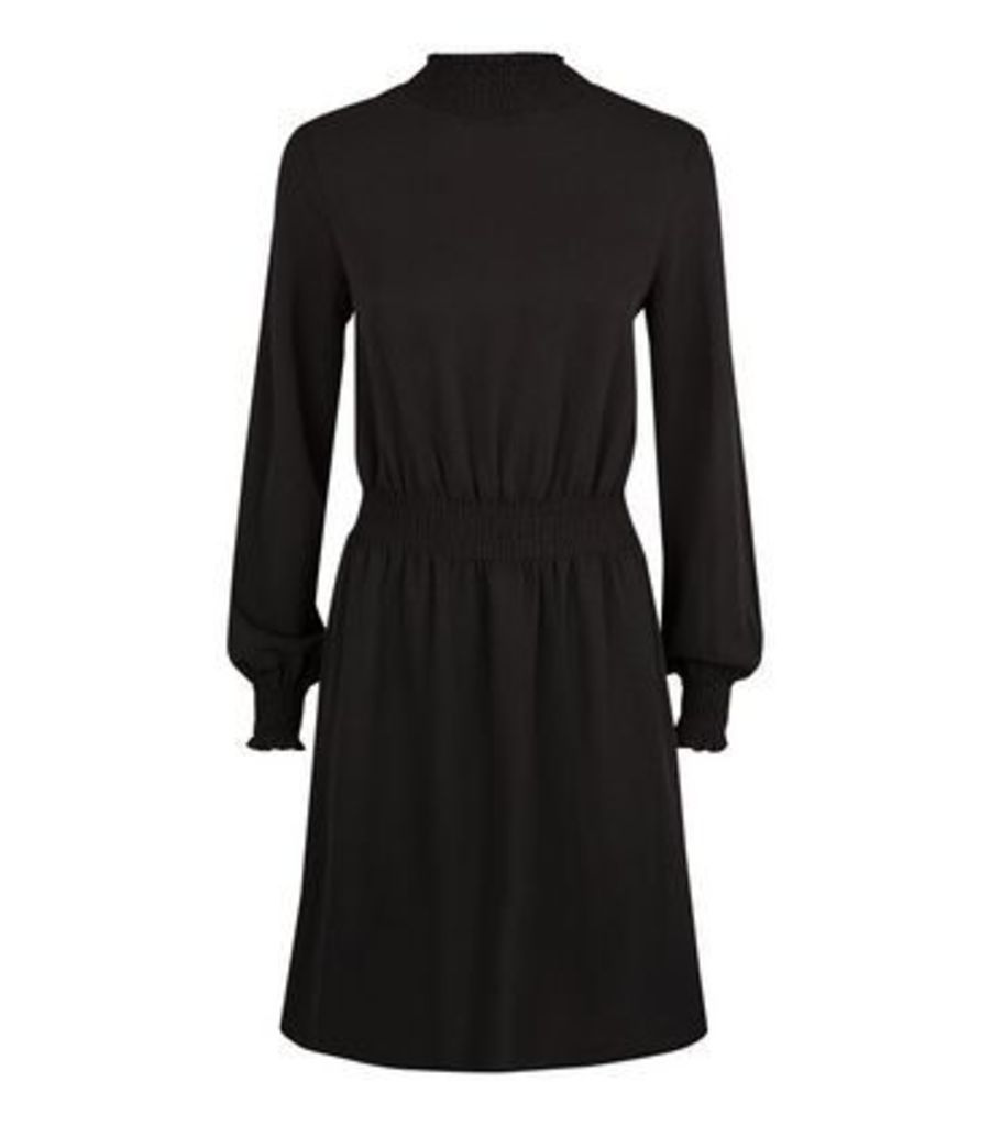 Black Shirred Neck Mini Dress New Look
