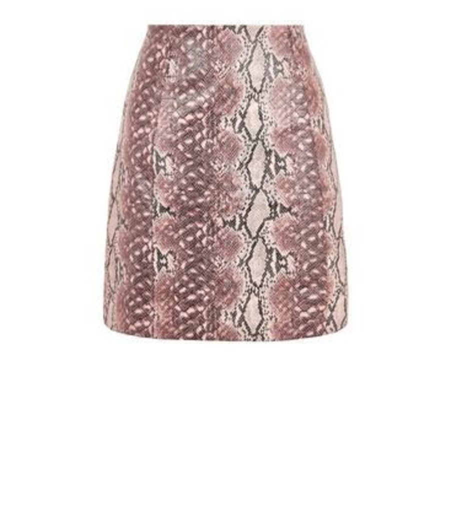 Pink Faux Snake Mini Skirt New Look