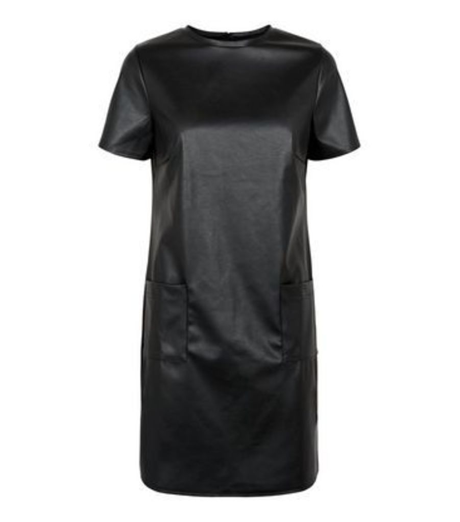 Black Leather-Look T-Shirt Dress New Look