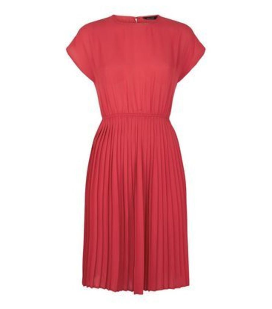 Dark Red Pleated Short Sleeve Mini Dress New Look