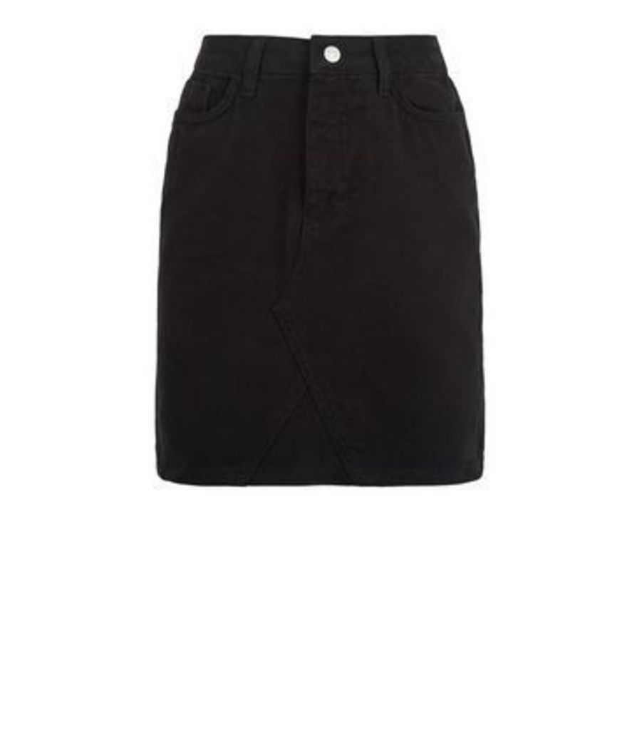 Black Denim Mom Skirt New Look