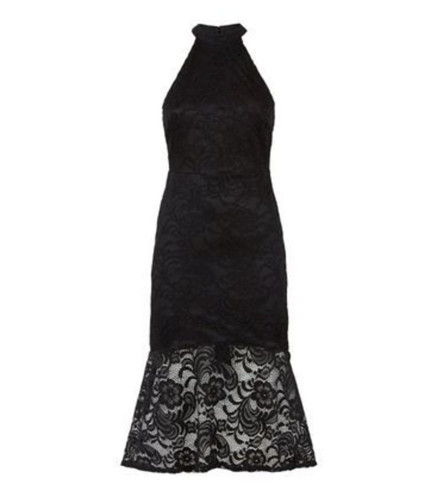 Black Lace Fishtail Midi Dress New Look