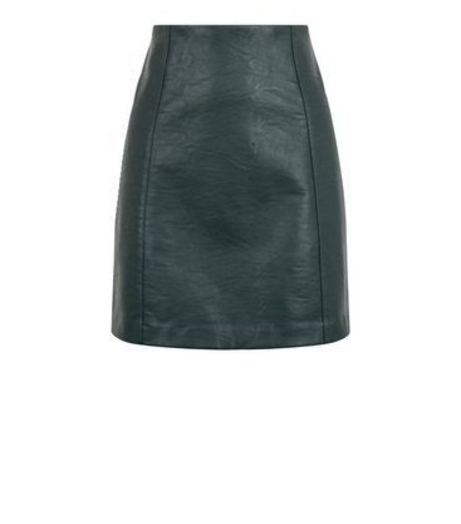Dark Green Coated Leather-Look Mini Skirt New Look