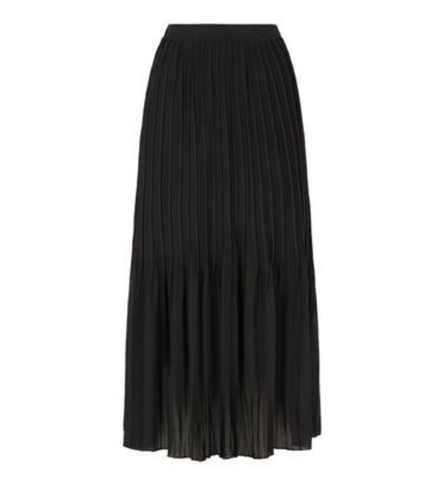 Black Pleated Chiffon Midi Skirt New Look