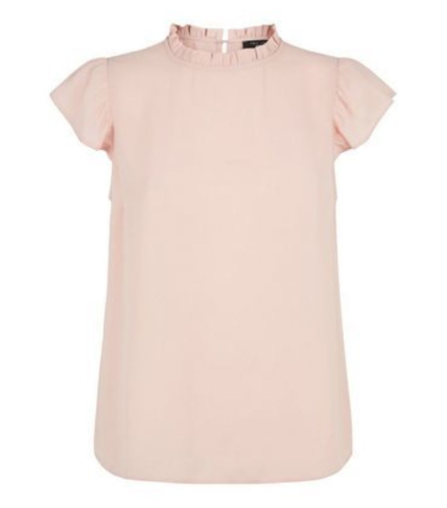 Petite Pale Pink Frill Neck Blouse New Look